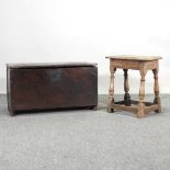 An early 20th century oak joint stool, together with an 18th century oak coffer, 79cm wide (2)