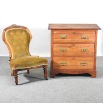 An Edwardian satin walnut chest of drawers, together with a Victorian upholstered side chair (2) 84w