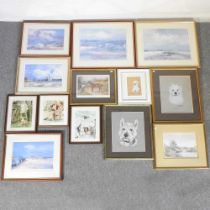 A collection of pictures and prints, to include dog portraits, largest 57 x 67cm (13)