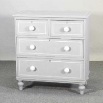 A Victorian style grey painted chest of drawers, on turned legs 82w x 43d x 89h cm