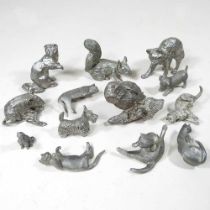 A collection of miniature pewter models of animals