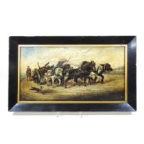 Russian School, 19th century, a horse drawn waggon, oil on panel, 18 x 35cm