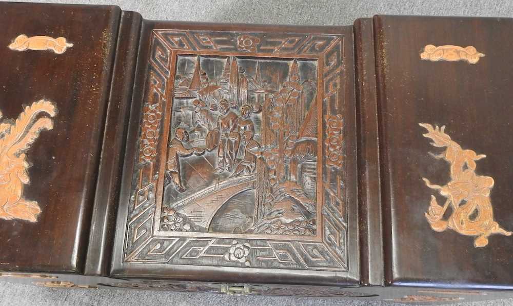 A mid 20th century Chinese carved camphorwood chest, decorated with figures 88w x 43d x 50h cm - Image 2 of 4