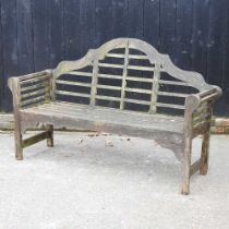 A Lutyens style hardwood garden bench 159w x 52d x 102h cm