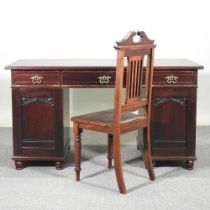 An early 20th century twin pedestal desk, together with a Victorian hall chair (2) 140w x 69d x