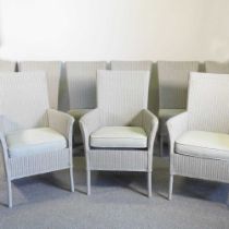 A set of nine modern Lloyd Loom painted dining chairs, to include three armchairs (9) Overall