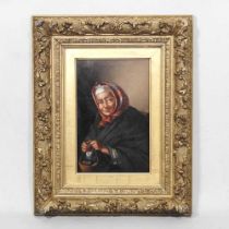 Russian School, 19th century, portrait of a lady wearing a headscarf, oil on canvas, 28 x 18cm, in