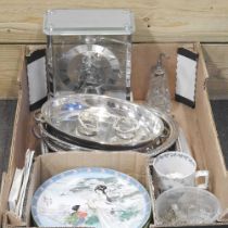A Woodford mantel clock, in a perspex case, together with silver plated items, china, chandelier