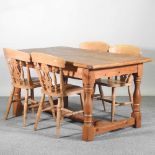 A pine dining table, together with a set of four beech chairs (5) 150w x 91d x 78h cm