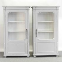 A pair of 19th century continental pine and later grey painted glazed cabinets (2) 95w x 46d x