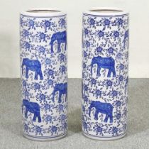 A pair of Chinese blue and white stick stands, 60cm high (2)