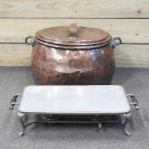 A 19th century copper cauldron, 53cm wide, together with a hot plate (2)