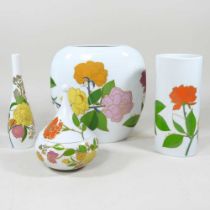 A Rosenthal vase, decorated with flowers, by Wolf Bauer, 22cm high, together with two smaller and