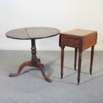 A Regency mahogany work table, together with a George III oak tripod table, 85cm diameter (2)