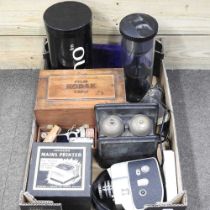 A Kodak film tank, Johnson mains printer, Max-8E cine camera, other photography equipment, sets of