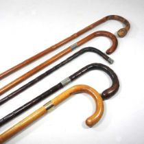 A collection of mainly early 20th century walking sticks, to include silver mounted (5)