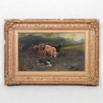 English School, 19th century, mountain landscape with cattle, oil on board, 42 x 24cm