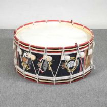 A painted military drum, decorated with crests for the RAC, 72cm 72cm diameter Overall complete