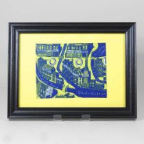 Sir Grayson Perry, CBE, RA Hon, FRIBA, b1960, Gentrification, printed cloth, 20 x 29cm, framed