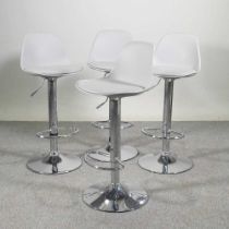 A set of four modern grey upholstered bar stools, on chrome bases (4)