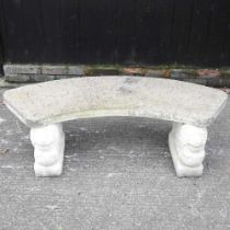 A cast stone curved garden bench 144w x 40d x 46h cm