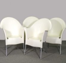 A set of Philippe Starck Lord Yo design for Driade white plastic moulded stacking armchairs, on