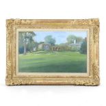 Attributed to Carlos Sancha, 1920-2001, country house and garden, oil on canvas, 27 x 45cm,