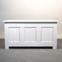 A 19th century and later white painted oak coffer, with a hinged lid 96w x 44d x 50h cm