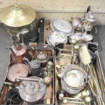 A collection of mainly 19th century silver plate and metalwares, to include a brass coal scuttle,