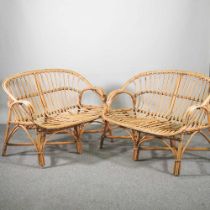 A pair of bamboo two seater sofas (2) 105w x 75d x 78h cm