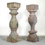 A pair of large turned wooden and painted columns, 114cm high (2)