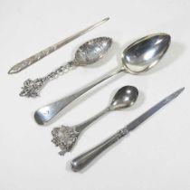 A George III silver table spoon, London 1802, 72g, 23cm long, together with a Dutch silver spoon,