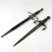 A 19th century dagger, with a bound metal grip, shell mounted guard and steel blade, 37cm long,