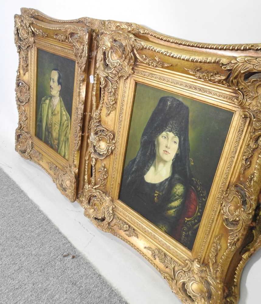 Continental school, 20th century, a pair of portraits, prints, 40 x 30cm, in ornate gilt frames ( - Image 2 of 5