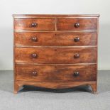 A Victorian mahogany bow front chest, on swept bracket feet 105w x 53d x 97h cm