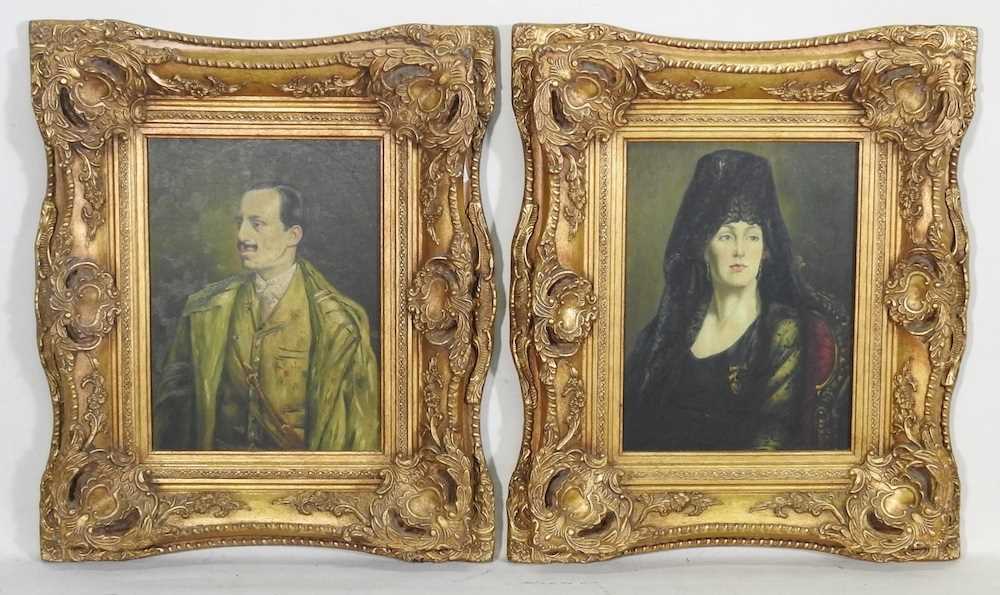 Continental school, 20th century, a pair of portraits, prints, 40 x 30cm, in ornate gilt frames ( - Image 3 of 5