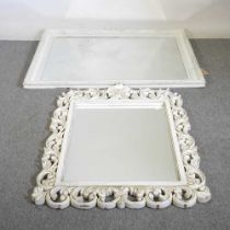 A large white painted wall mirror, 111 x 145cm, together with a white painted wall mirror, with a