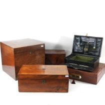 A 19th century rosewood hat box, with a hinged lid, 33cm wide, together with a Victorian walnut box,