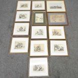H M Bateman, cricket scene, print, together with a collection of prints, to include a map