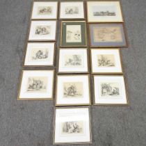 H M Bateman, cricket scene, print, together with a collection of prints, to include a map