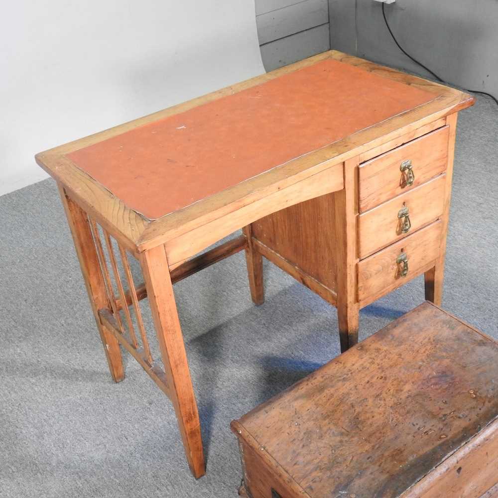 An early 20th century pedestal desk, 90cm wide, together with an antique pine box, with a hinged lid - Image 3 of 4