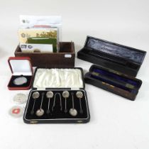An 1859 Regiment travelling inkwell, together with a collection of Royal Mint commemorative coins,