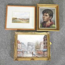 Mayes, 20th century, head of a boy, signed oil on canvas, 30 x 22cm, together with a watercolour and