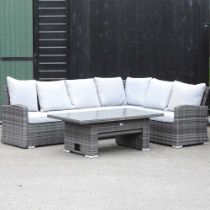 A Nova grey rattan garden corner sofa, with cushions and a matching coffee table (2) 250w x 195d x