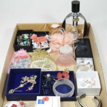 A collection of vintage costume jewellery, to include moonstone earrings, bead necklaces and chains