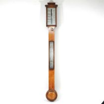 A 19th century light oak cased stick barometer, the ivory dial signed Elliott Bros., 56 The