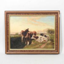 English school, 19th century, landscape with, cattle, oil on canvas, 30 x 40cm