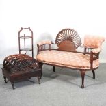 An Edwardian upholstered sofa, of small proportions, with a fan back, on cabriole legs, 119cm