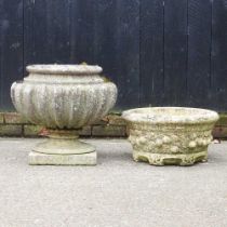 A cast stone campana style garden planter, together with another bearing maker's name Willows