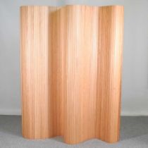 A modern pine tambour folding screen 200w x 180h cm
